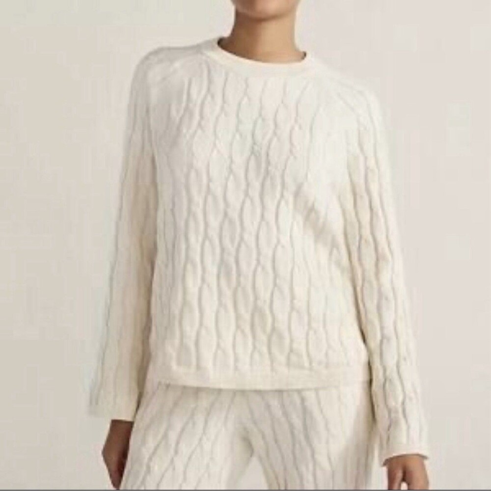 Haven Well Within Cable Knit Sweater Women XL Cream Cotton Cashmere Crewneck Top